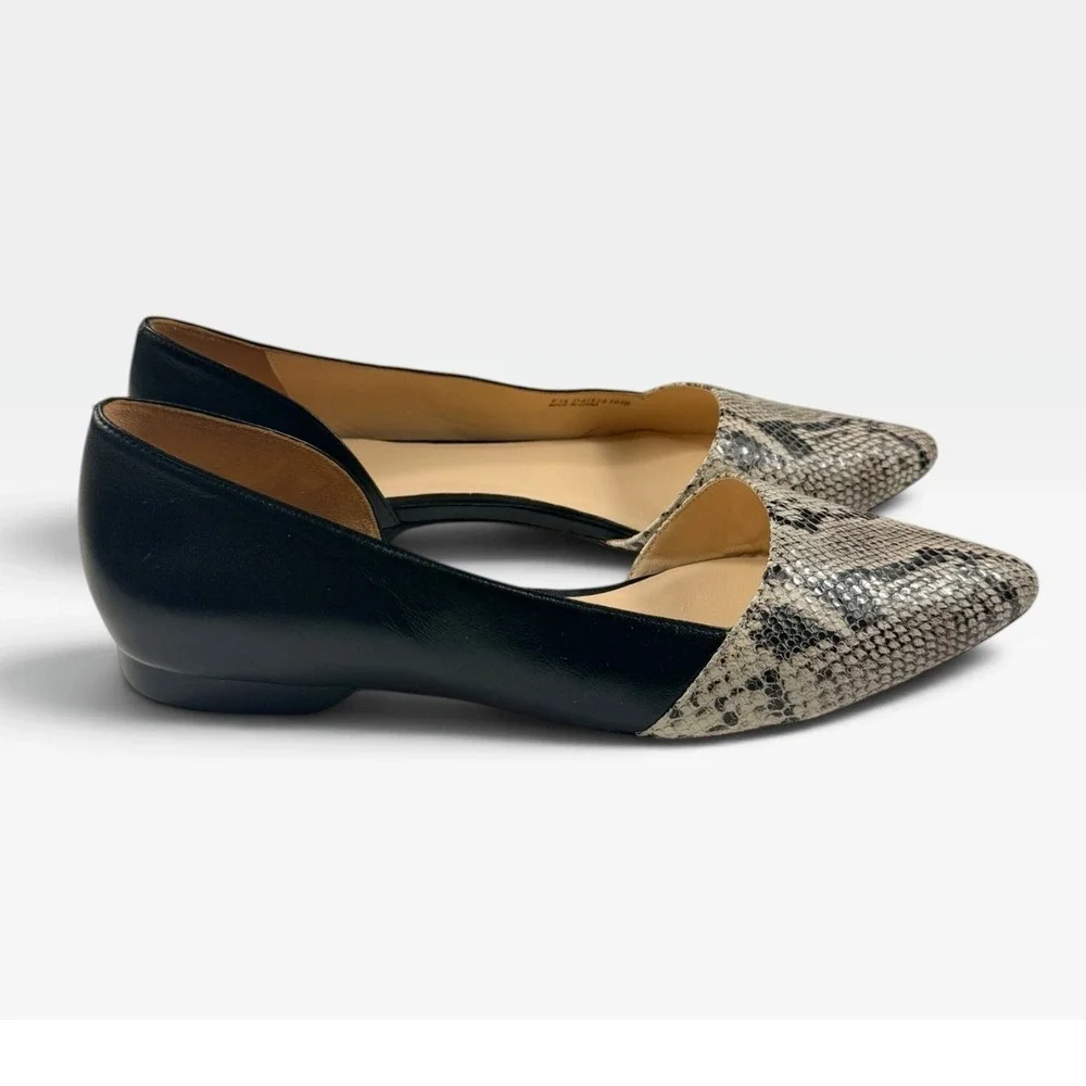 Cole Haan Amalia Skimmer Flats Womens 10.5 Black Snake Print D'Orsay Excellent